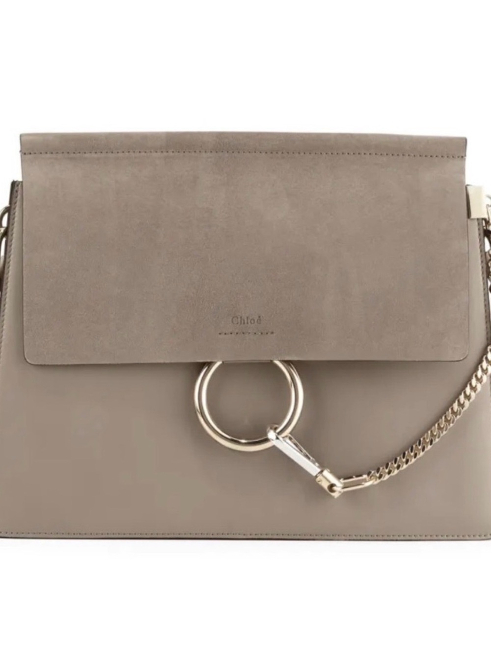 Faye Medium Suede & Leather Shoulder Bag in Taupe